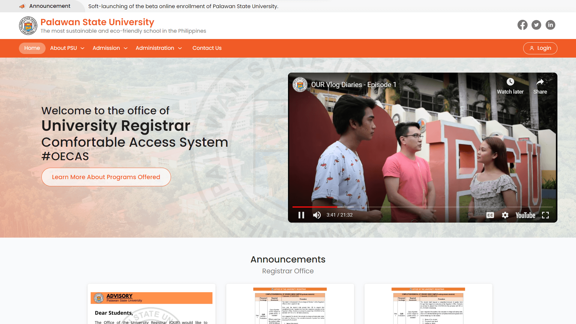 PSU Registrar Website